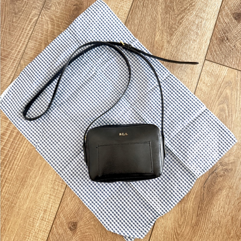 Classic Black Pebbled Leather Crossbody Camera Bag Adjustable Strap Preppy